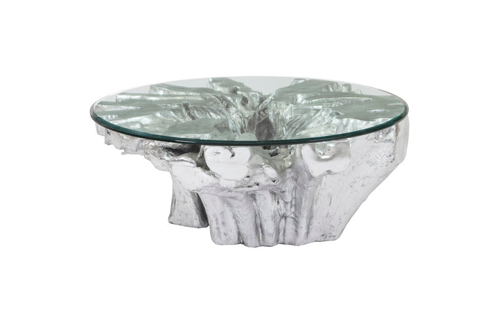 Otis Root Coffee Table with Glass, Silver Leaf - Phillips Collection - AmericanHomeFurniture