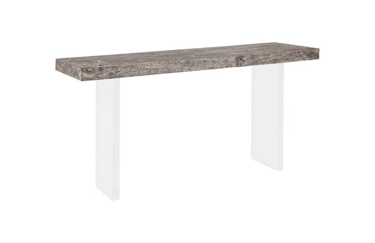Phillips Collection Floating Console Table, Gray Stone Finish, Acrylic Legs CONSOLE TABLES