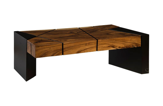Phillips Collection Criss Cross Coffee Table on Black Iron Legs, Chamcha Wood COFFEE TABLES