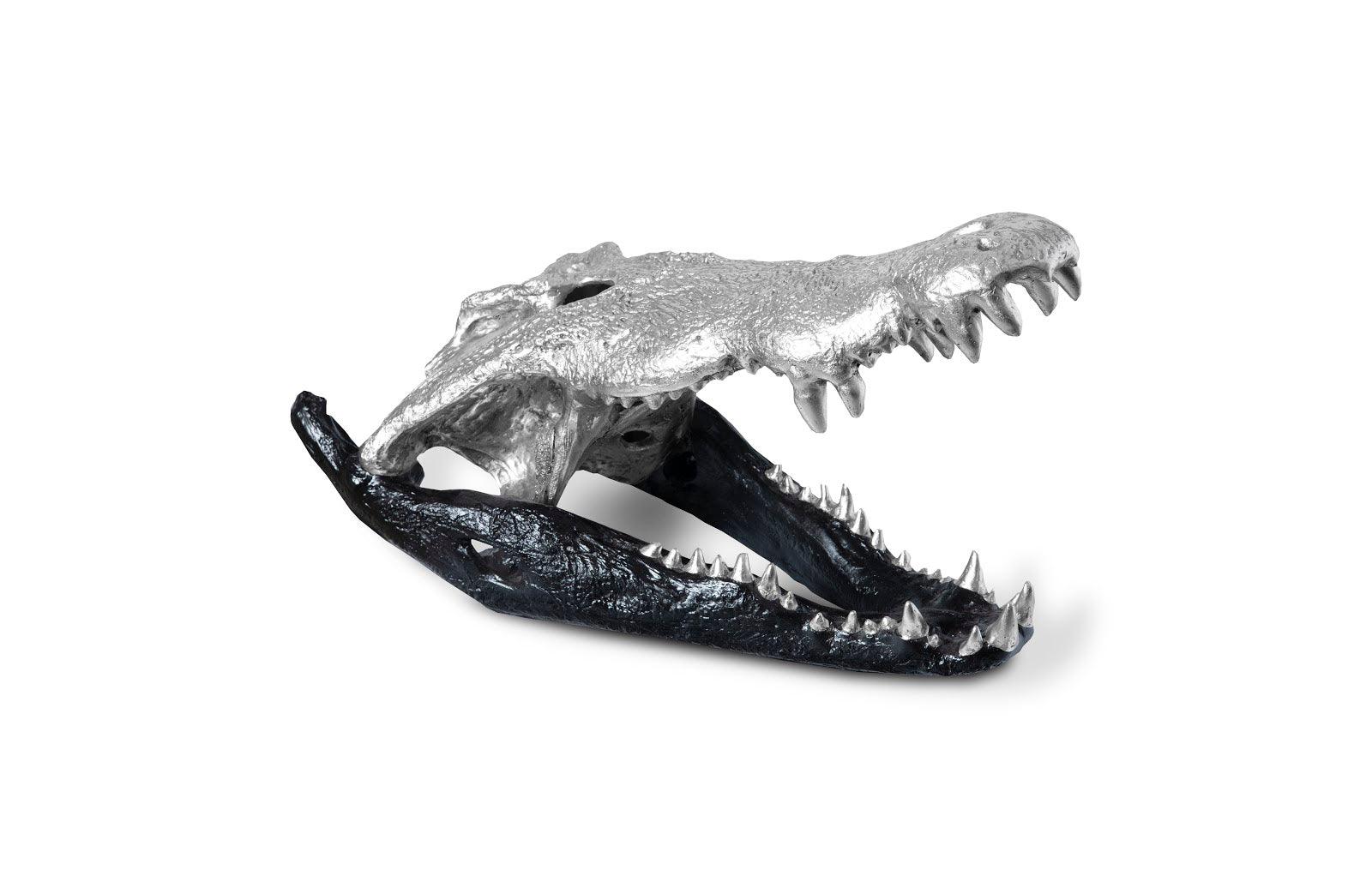 Phillips Collection Crocodile Skull, Black/Silver Leaf DECORATIVE OBJECTS
