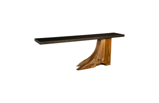Phillips Collection Teak Wood Console Table, Iron Sheet Top CONSOLE TABLES