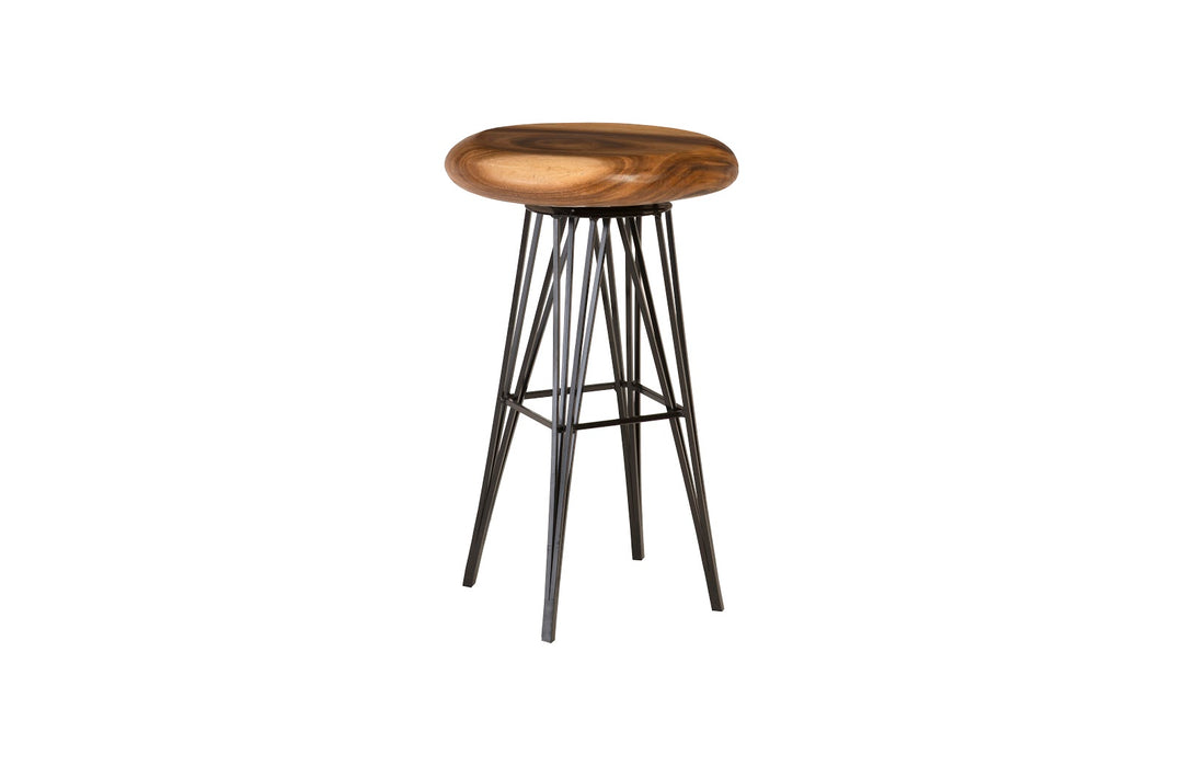 String Bar Stool on Black Metal Legs, Swivel Seat, Chamcha Wood, Natural - Phillips Collection - AmericanHomeFurniture