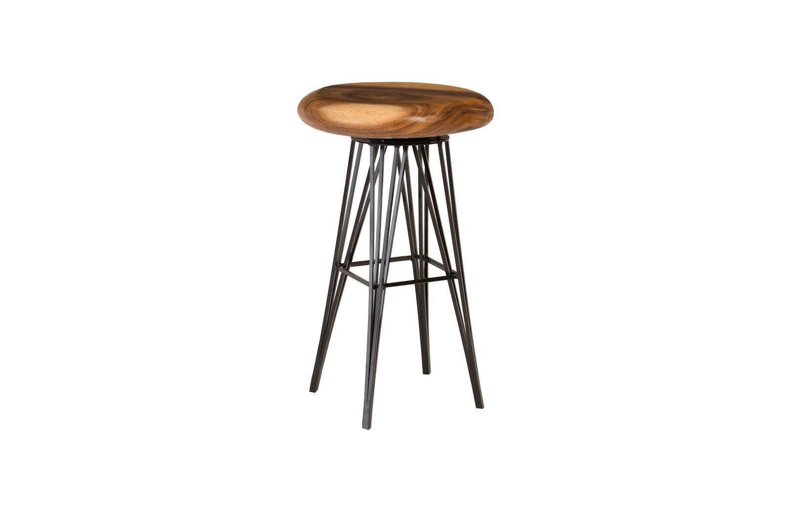Phillips Collection String Bar Stool on Black Metal Legs, Swivel Seat, Chamcha Wood, Natural BAR STOOLS + COUNTER STOOLS