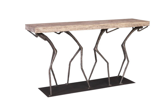 Phillips Collection Atlas Console Table, Chamcha Wood, Gray Stone Finish, Metal CONSOLE TABLES