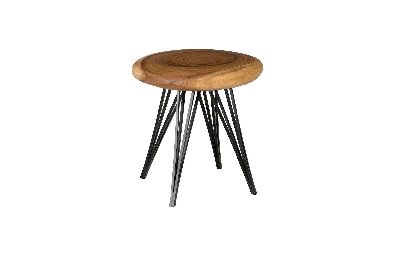 Phillips Collection String Stool on Black Metal Legs, Chamcha Wood, Natural OTTOMANS, POUFS, + STOOLS