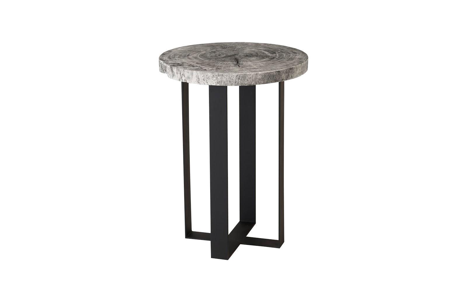 Phillips Collection Chuleta Bar Table on Black Metal Base, Chamcha Wood, Gray Stone BAR + BAR CARTS