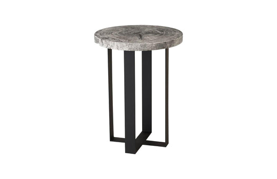 Phillips Collection Chuleta Bar Table on Black Metal Base, Chamcha Wood, Gray Stone BAR + BAR CARTS