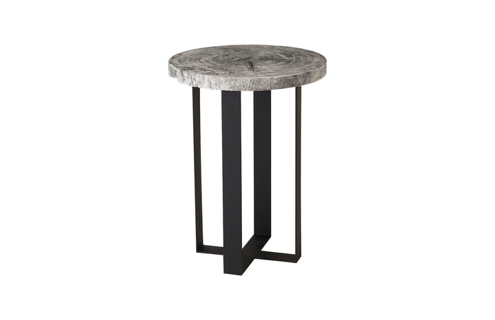 Chuleta Bar Table on Black Metal Base, Chamcha Wood, Gray Stone - Phillips Collection - AmericanHomeFurniture