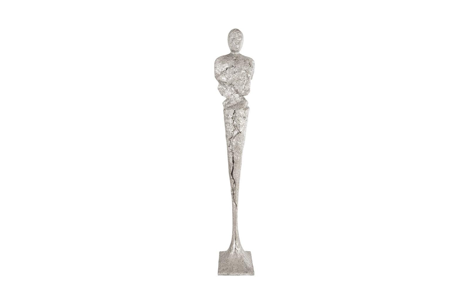 Phillips Collection Tall Chiseled Male Sculpture, Resin, Silver Leaf DECORATIVE OBJECTS