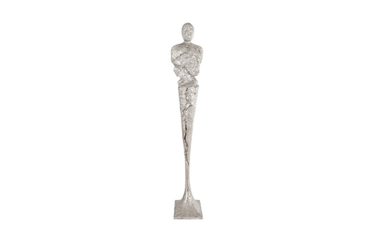Phillips Collection Tall Chiseled Male Sculpture, Resin, Silver Leaf DECORATIVE OBJECTS