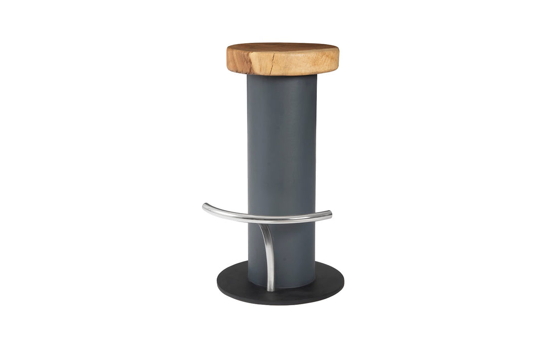 Concrete Bar Stool, Chamcha Wood Top, Stainless Steel Footrest - Phillips Collection - AmericanHomeFurniture