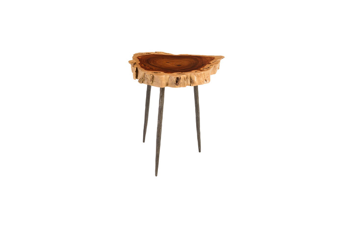 Makha Burled Wood SideTable, Forged Legs - Phillips Collection - AmericanHomeFurniture