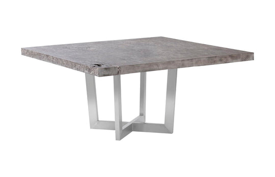 Phillips Collection Origins Dining Table, Gray Stone, Square, Brushed Stainless Steel Base DINING TABLES