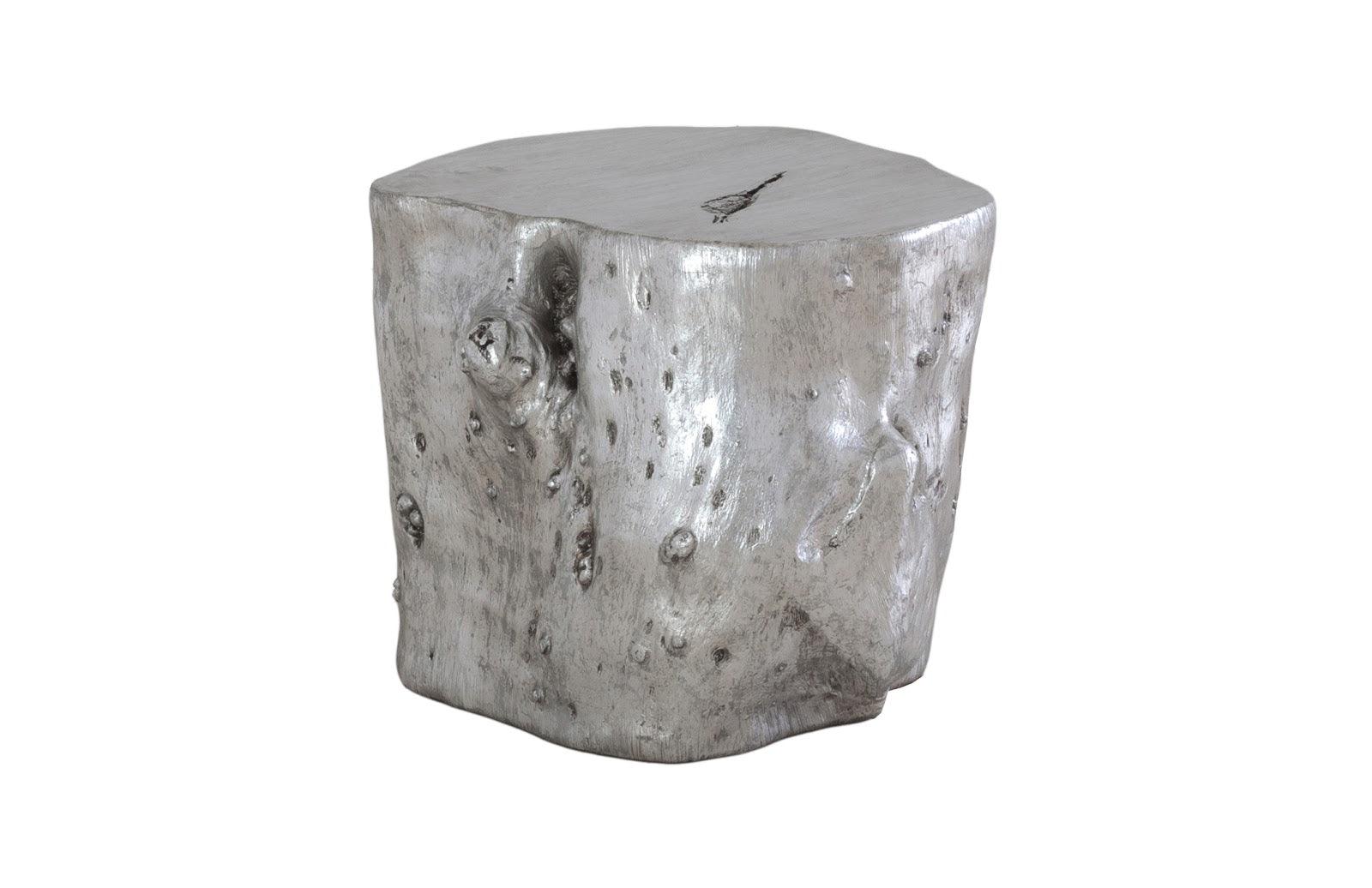 Phillips Collection Log Stool, Silver Leaf, LG OTTOMANS, POUFS, + STOOLS