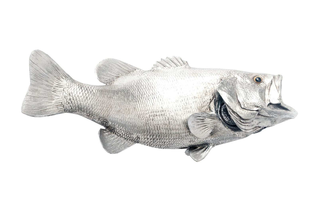 Large Mouth Bass Fish Wall Sculpture, Resin, Silver Leaf - Phillips Collection - AmericanHomeFurniture