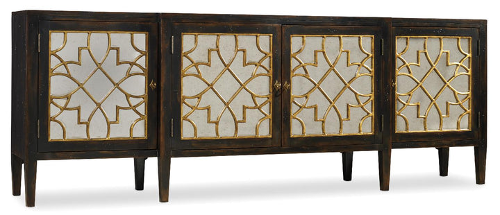 American Home Furniture | Hooker Furniture - Sanctuary Four Door Mirrored Console- Ebony