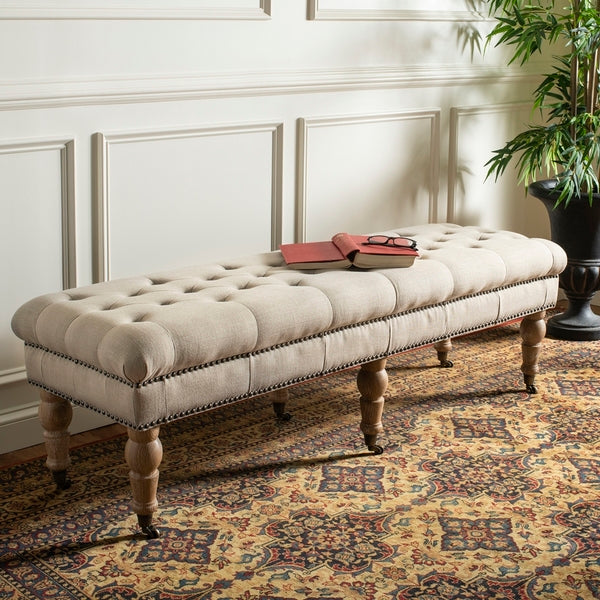 BARNEY TUFTED BENCH BRASS NAIL HEADS - AmericanHomeFurniture