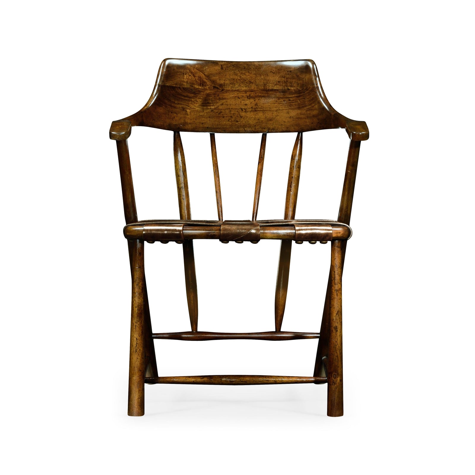 Jonathan Charles Curated Walnut Smokers Armchair With Leather Seat - Set of 2 DINING CHAIRS