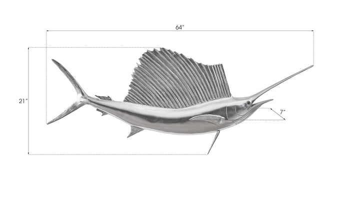 Sail Fish Wall Sculpture, Resin, Silver Leaf - Phillips Collection - AmericanHomeFurniture