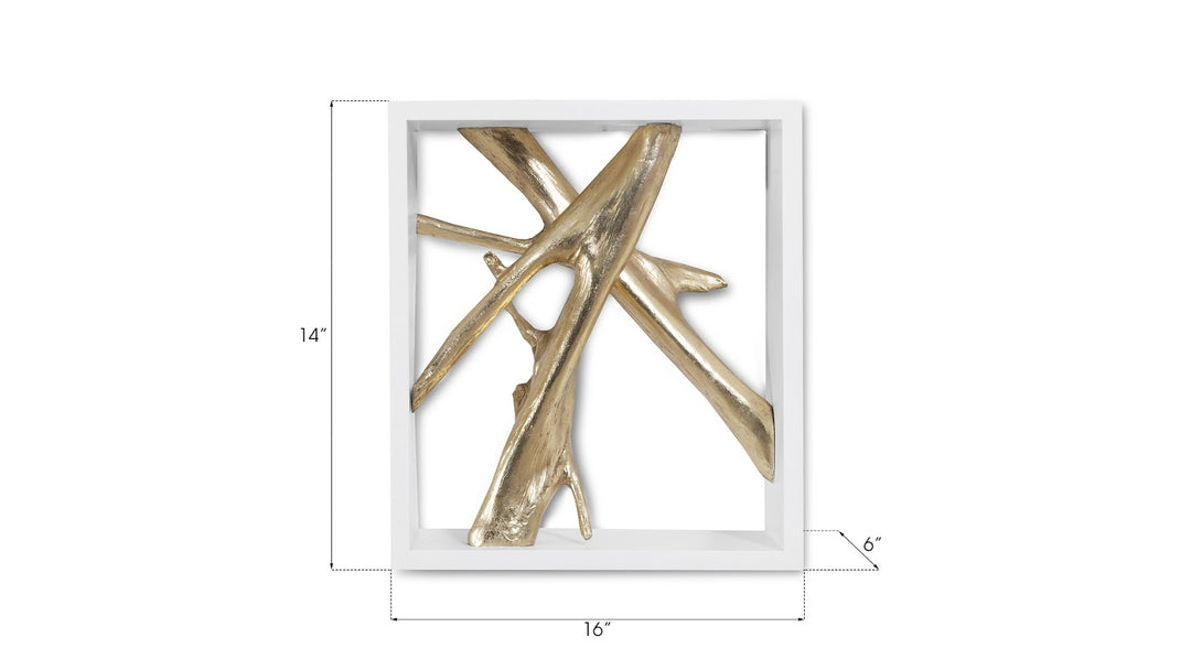 Framed Branches Wall Tile, White, Gold Leaf - Phillips Collection - AmericanHomeFurniture