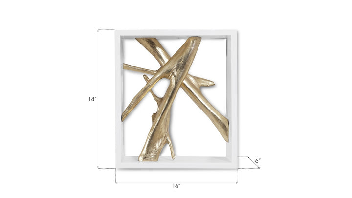 Framed Branches Wall Tile, White, Gold Leaf - Phillips Collection - AmericanHomeFurniture