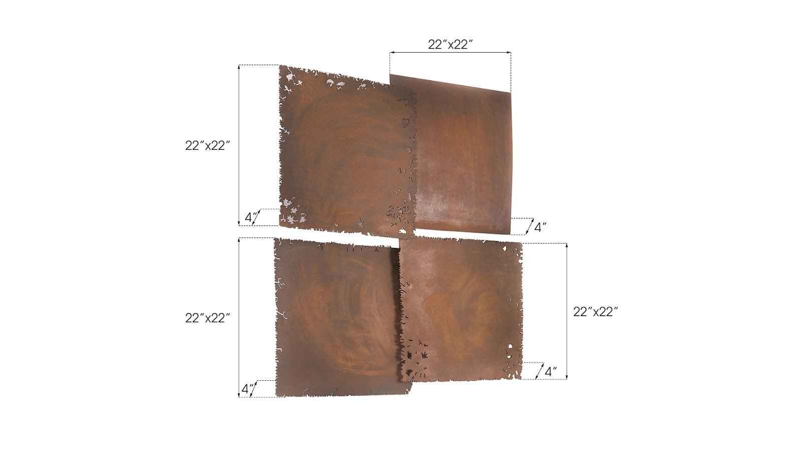 Phillips Collection Cast Square Oil Drum Wall Tiles, Resin, Rust Finish, Set of 4 WALL ACCENTS
