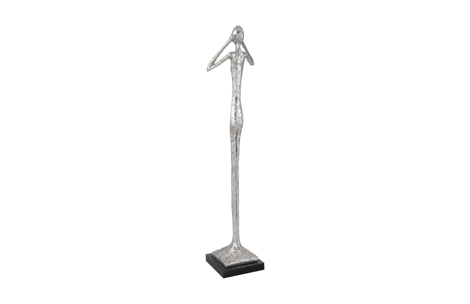 Phillips Collection Hear No Evil Slender Sculpture, Small, Resin, Silver Leaf DECORATIVE OBJECTS