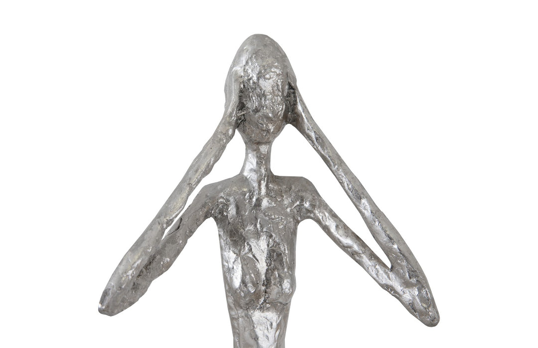 Hear No Evil Slender Sculpture, Small, Resin, Silver Leaf - Phillips Collection - AmericanHomeFurniture