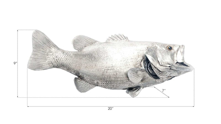 Large Mouth Bass Fish Wall Sculpture, Resin, Silver Leaf - Phillips Collection - AmericanHomeFurniture