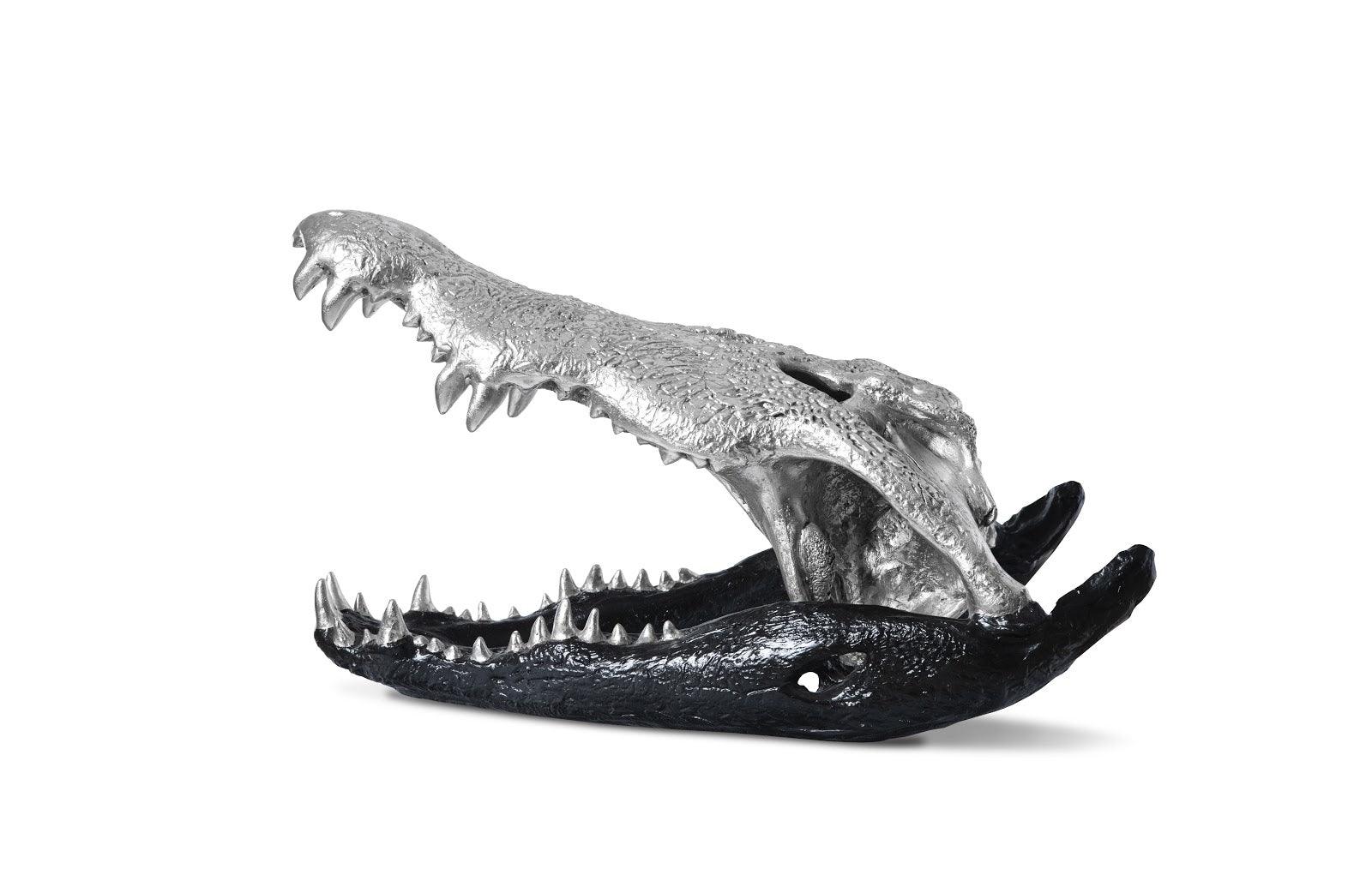 Phillips Collection Crocodile Skull, Black/Silver Leaf DECORATIVE OBJECTS