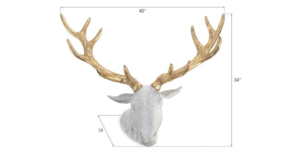 Stag Deer Head, White, Gold Leaf - Phillips Collection - AmericanHomeFurniture