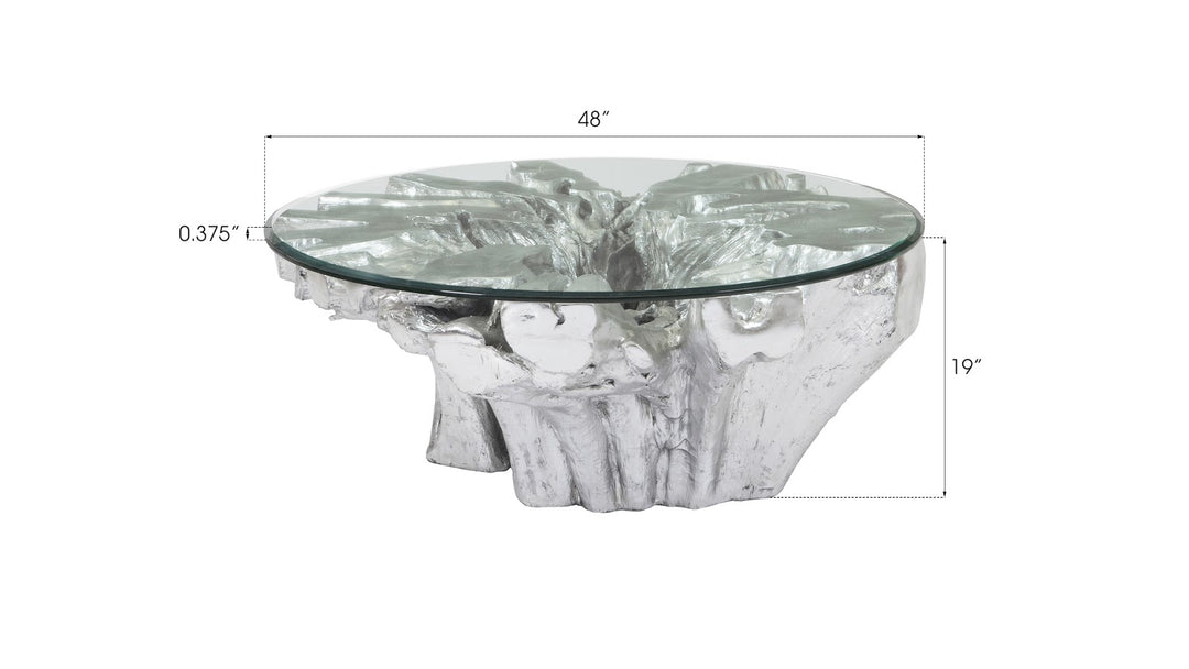 Otis Root Coffee Table with Glass, Silver Leaf - Phillips Collection - AmericanHomeFurniture