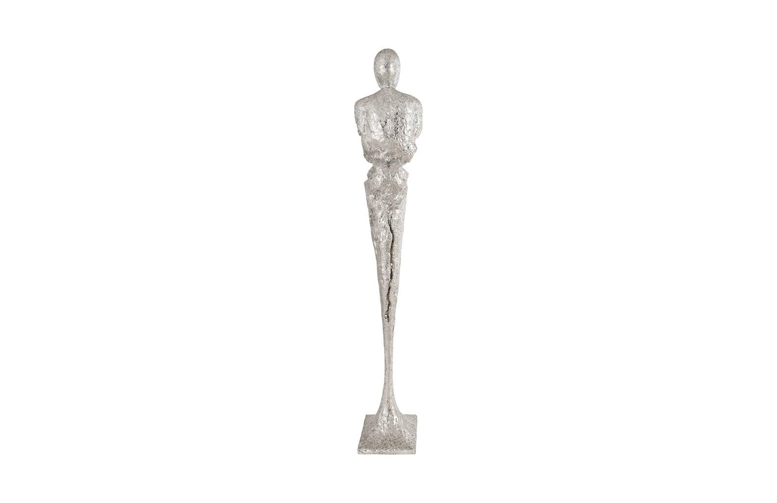 Phillips Collection Tall Chiseled Male Sculpture, Resin, Silver Leaf DECORATIVE OBJECTS