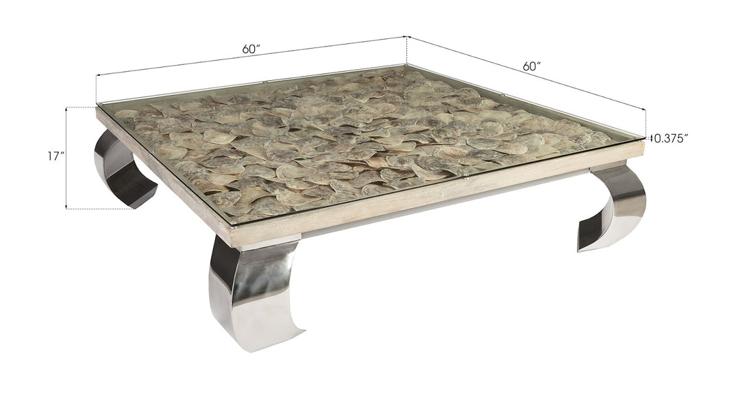 Shell Coffee Table, Glass Top, Ming Stainless Steel Legs - Phillips Collection - AmericanHomeFurniture