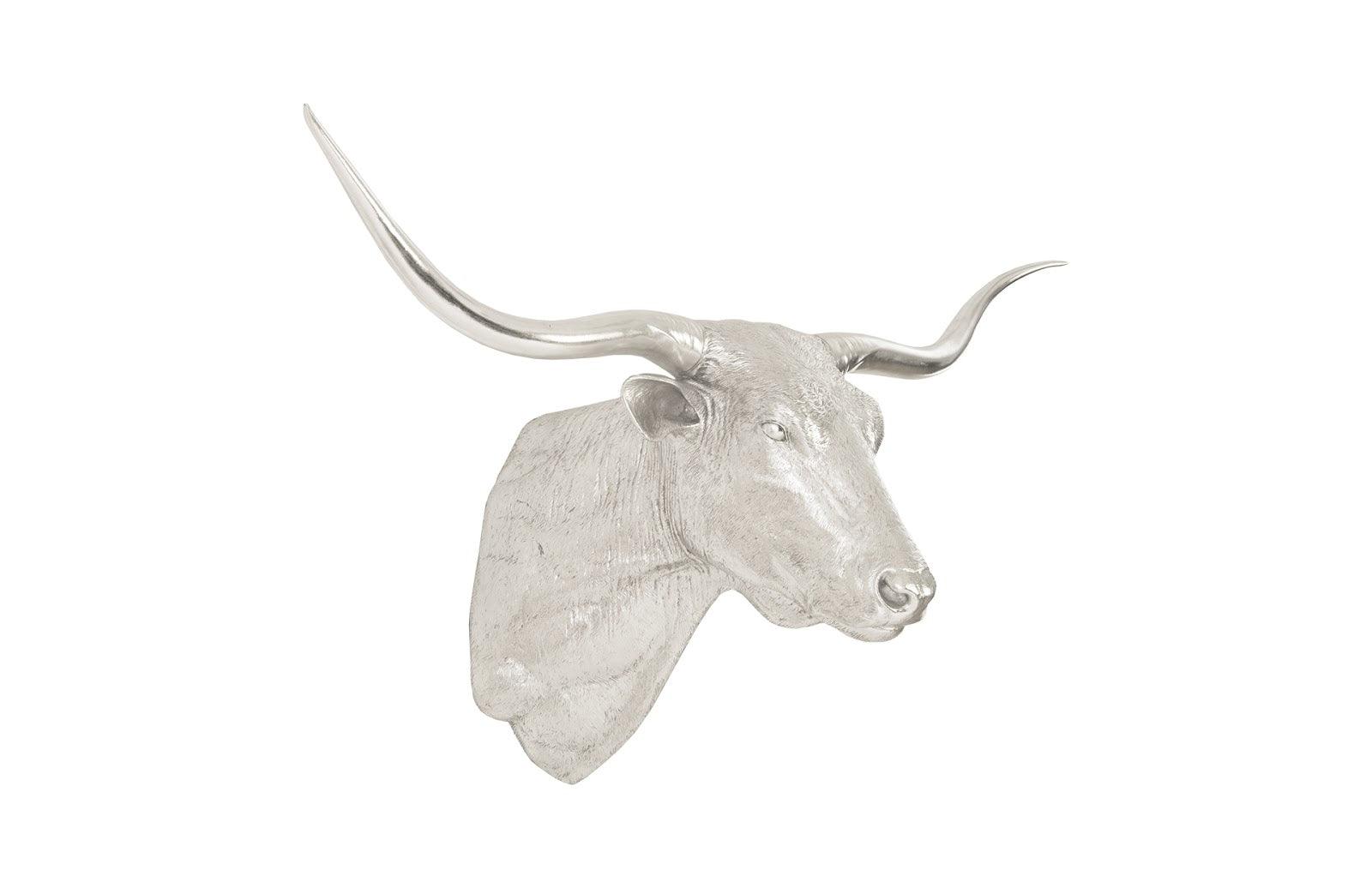 Phillips Collection Longhorn Bull Wall Art, Resin, Silver Leaf WALL ACCENTS