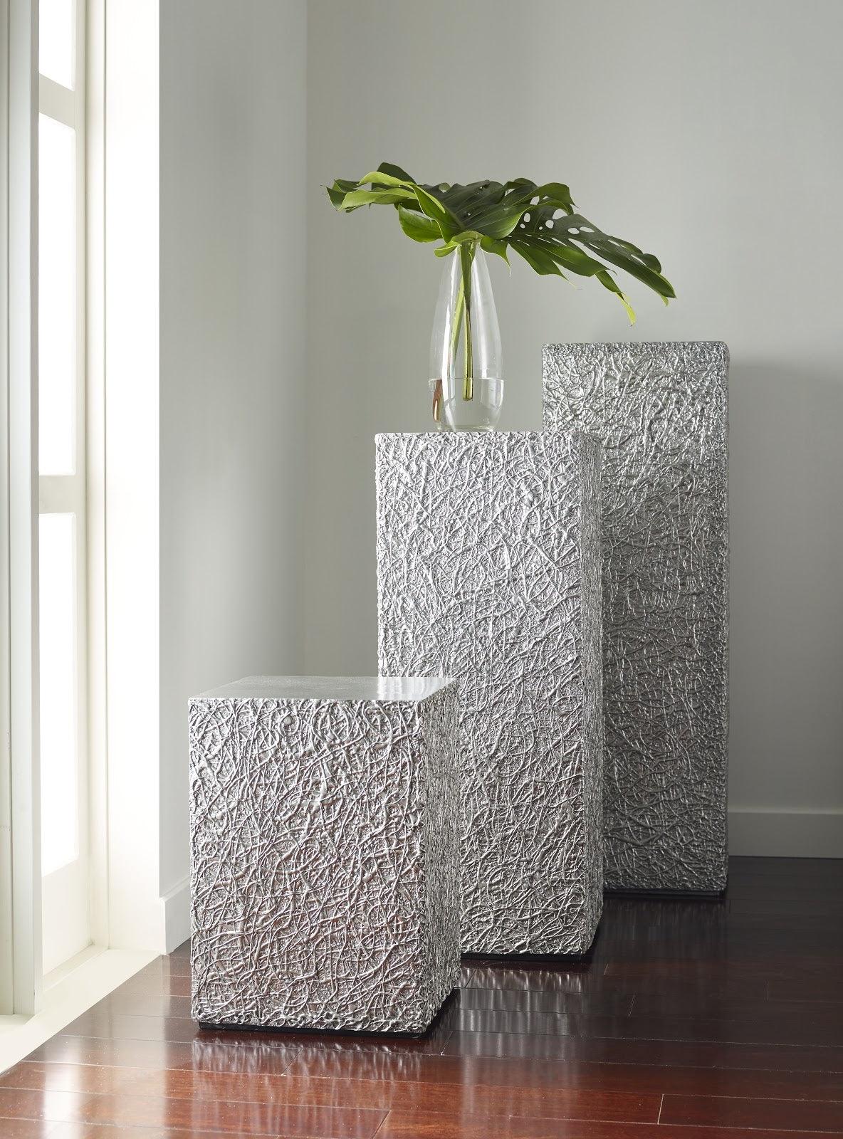 Phillips Collection String Theory Pedestal, Silver Leaf, SM ACCENT TABLES