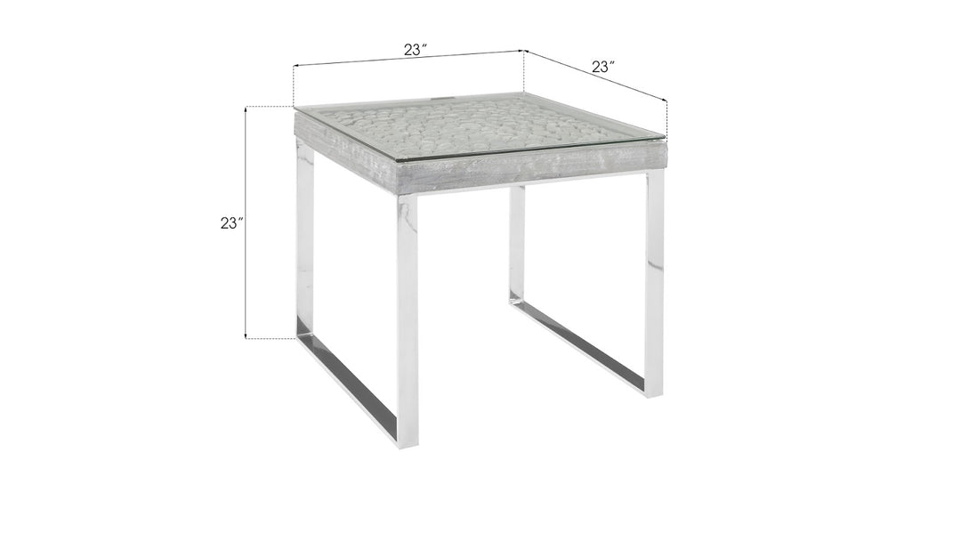 Driftwood Side Table, Wood, Glass, Stainless Steel Base, Scaff Finish - Phillips Collection - AmericanHomeFurniture