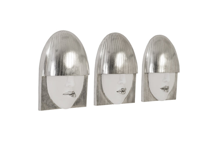 Fashion Faces Wall Art, Small, White and Silver Leaf, Set of 3 - Phillips Collection - AmericanHomeFurniture
