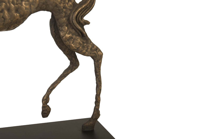 Prancing Horse Sculpture on Black Metal Base, Resin, Bronze Finish - Phillips Collection - AmericanHomeFurniture