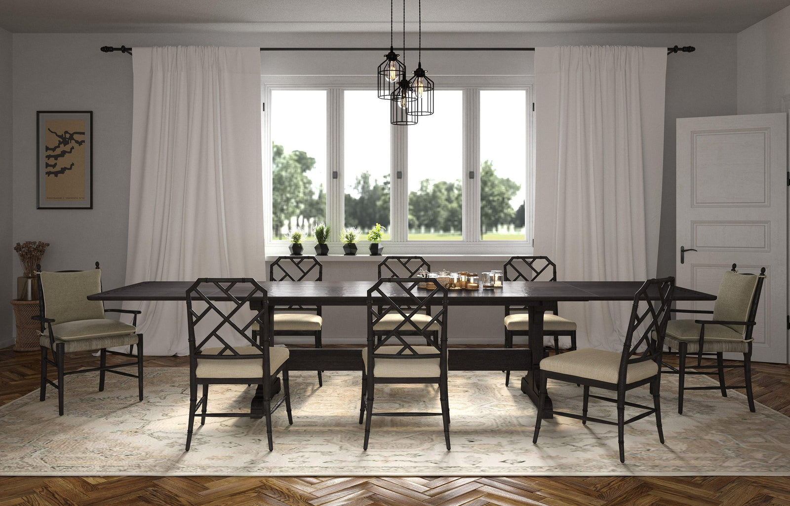 Jonathan Charles Timeless Epoch Trestle Dining Table in Ebonized Oak DINING TABLES