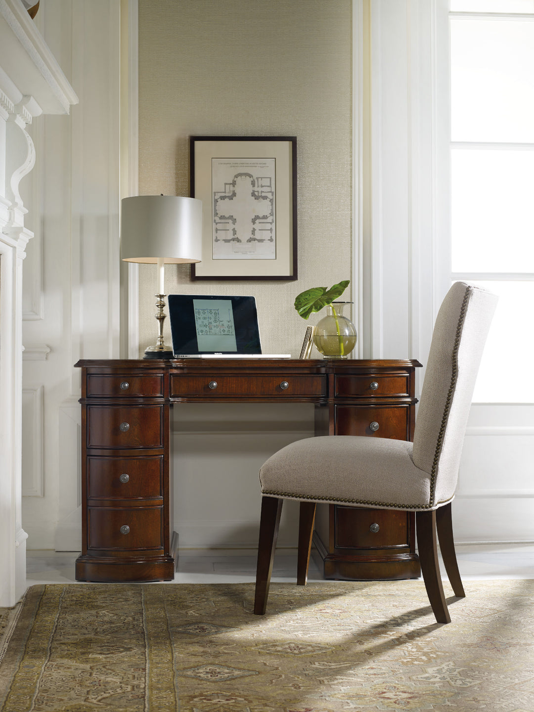 American Home Furniture | Hooker Furniture - Cherry Knee-Hole Desk-Bow Front