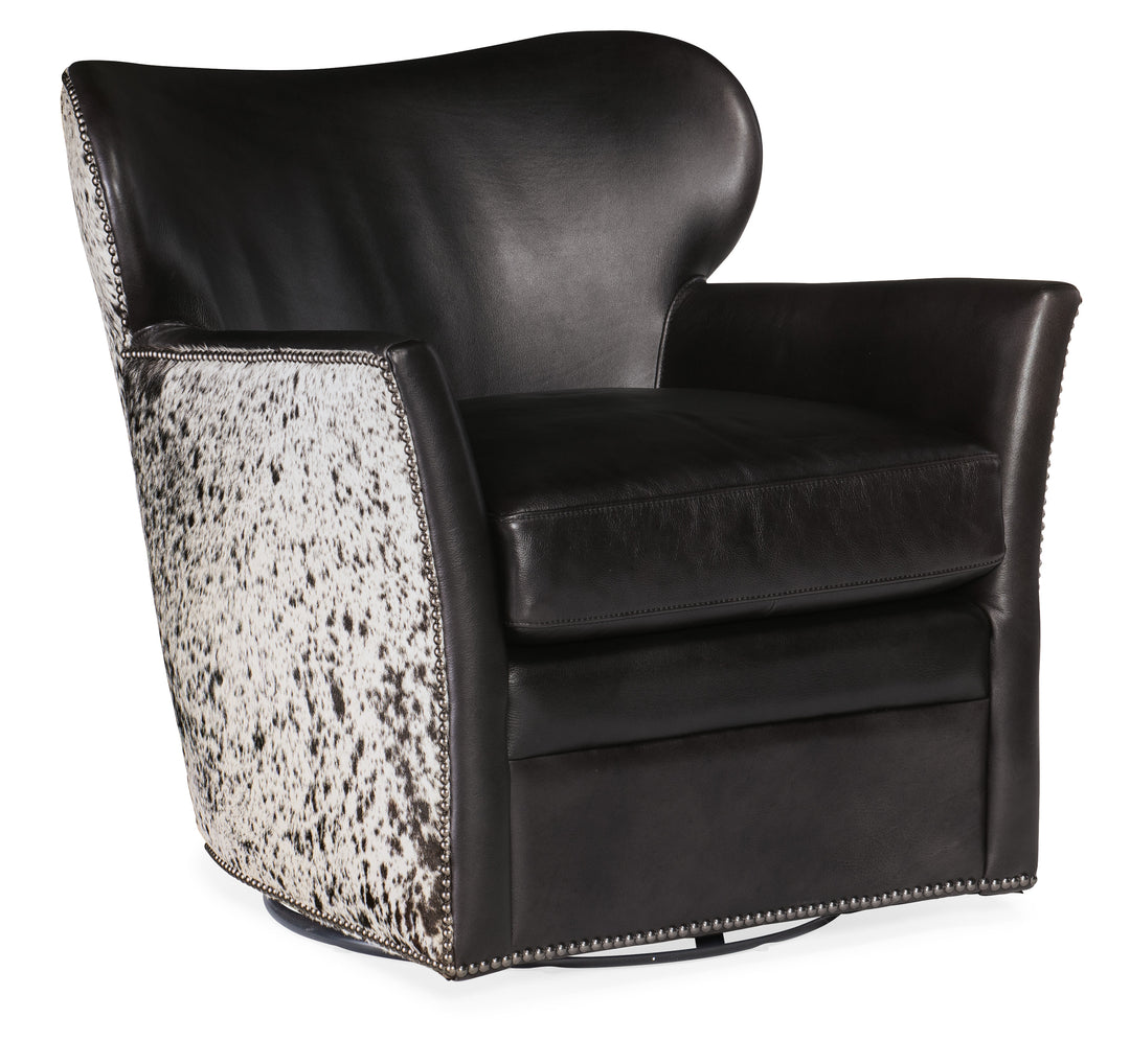 American Home Furniture | Hooker Furniture - Kato Leather Swivel Chair with Salt Pepper HOH