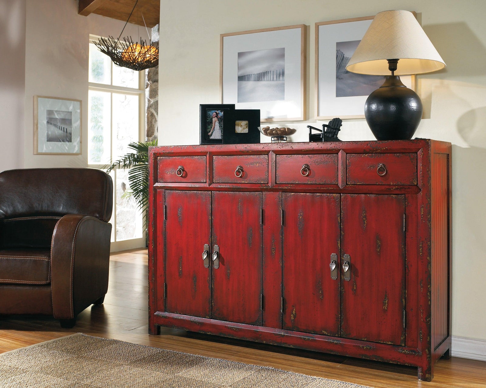 Hooker Furniture 58'' Red Asian Cabinet SIDEBOARDS + CABINETS