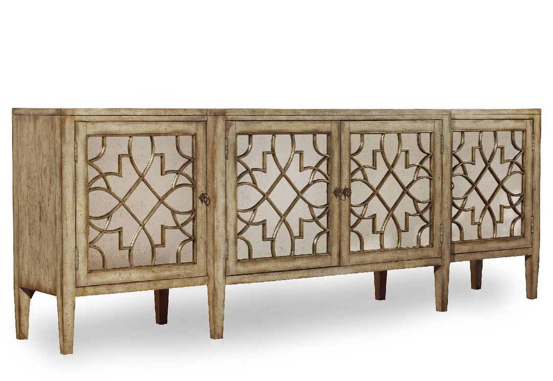 American Home Furniture | Hooker Furniture - Sanctuary Four-Door Mirrored Console - Surf-Visage