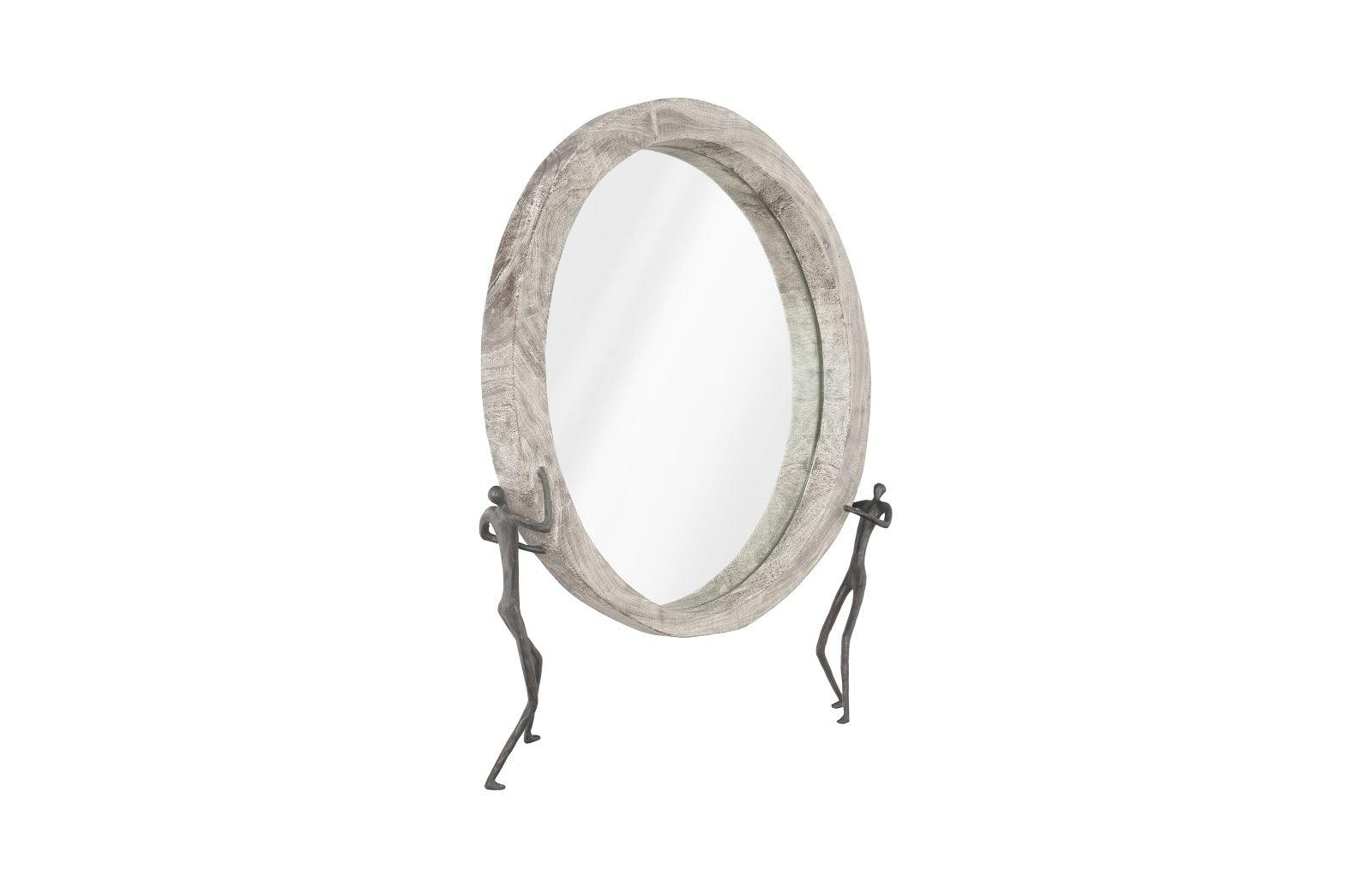 Phillips Collection Atlas Mirror, Chamcha Wood, Gray Stone Finish, Metal WALL MIRRORS