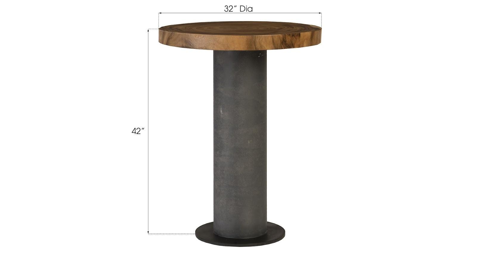 Concrete Bar Table, Chamcha Wood Top - Thumbnail 2