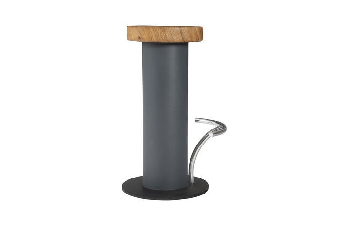 Concrete Bar Stool, Chamcha Wood Top, Stainless Steel Footrest - Phillips Collection - AmericanHomeFurniture