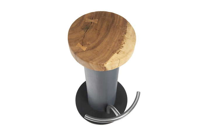 Concrete Bar Stool, Chamcha Wood Top, Stainless Steel Footrest - Phillips Collection - AmericanHomeFurniture