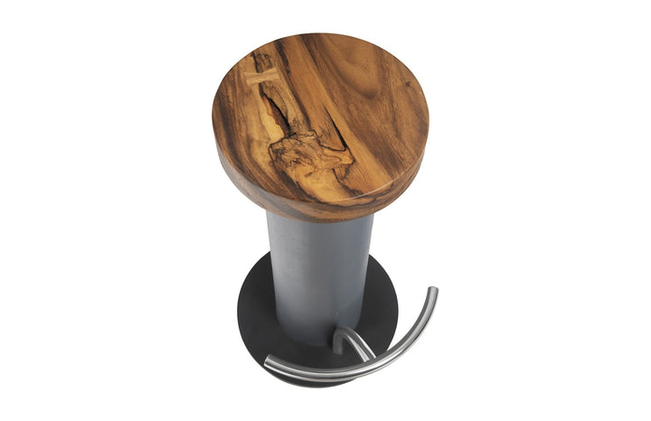 Concrete Bar Stool, Chamcha Wood Top, Stainless Steel Footrest - Phillips Collection - AmericanHomeFurniture