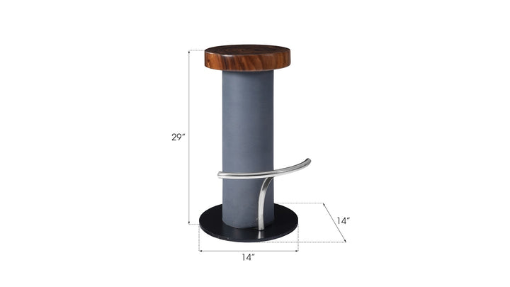 Concrete Bar Stool, Chamcha Wood Top, Stainless Steel Footrest - Phillips Collection - AmericanHomeFurniture